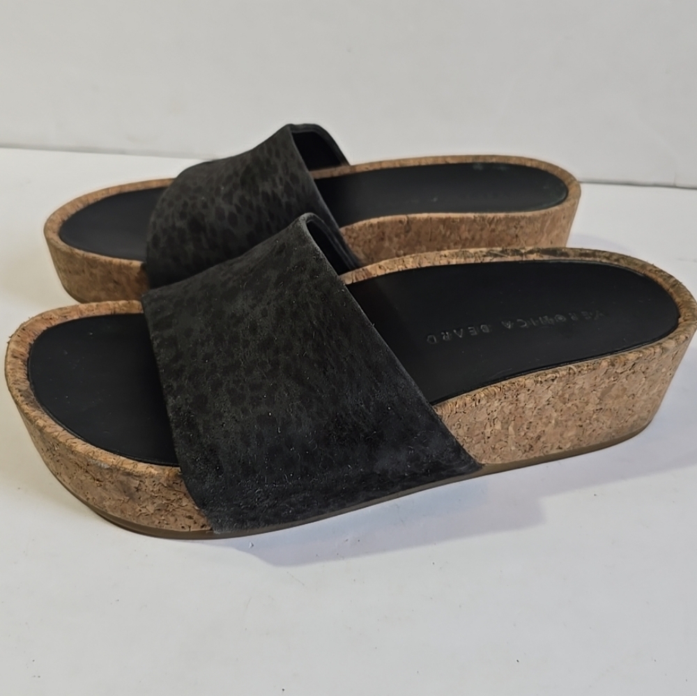 Veronica Beard Dresdyn Black Slide Sandals with Cork Sole Size 7M